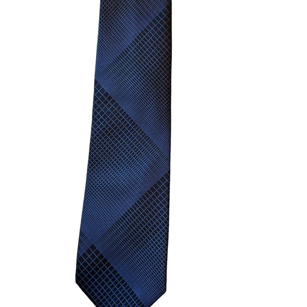 PUCCINI Blue with Black Patterned Dress Tie. Hand Made 100% Microfiber Size O/S